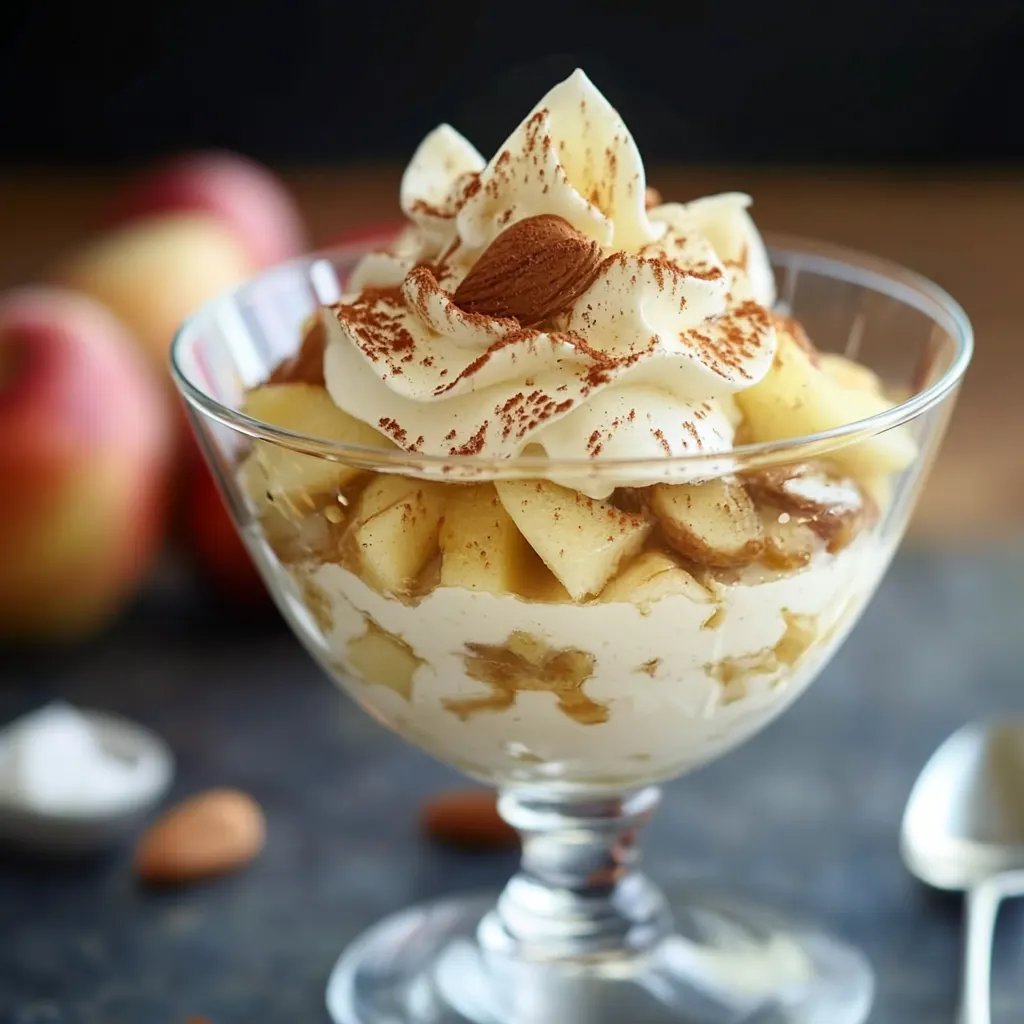 Weißes Zimtmousse mit Amaretto-Apfel