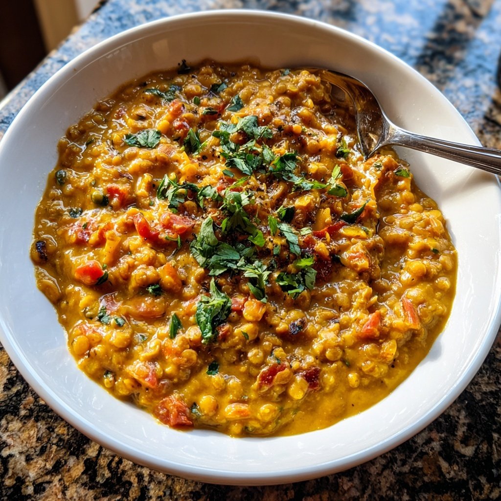 Vegetarisches Abendessen mit Linsencurry