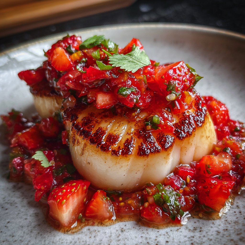 Jakobsmuscheln mit Erdbeersalsa