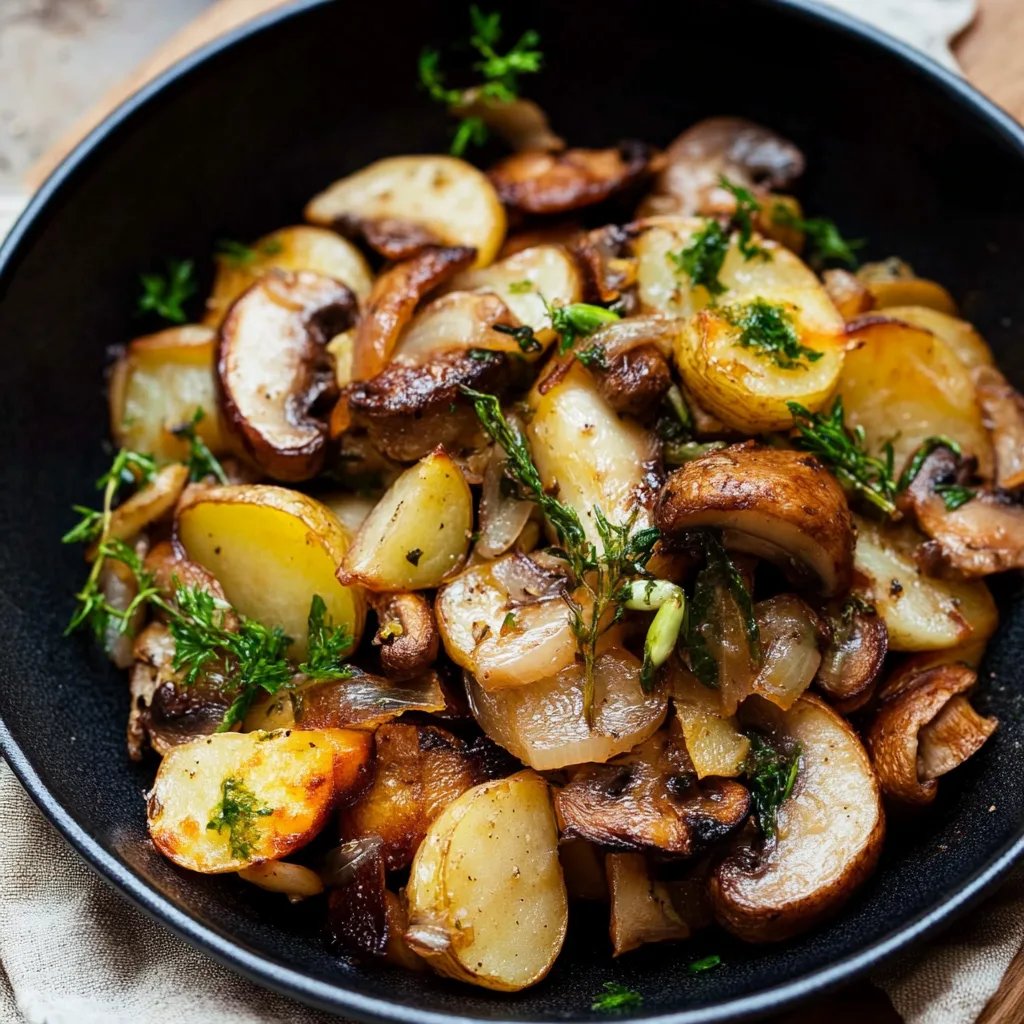 Kartoffelpfanne mit Rosenkohl und Champignons