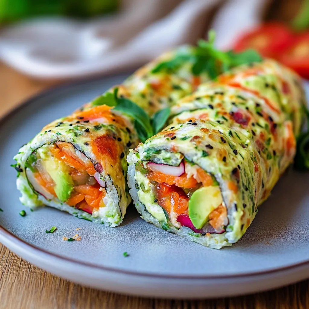 Gesunde Gemüserolle gefüllt mit Avocadocreme