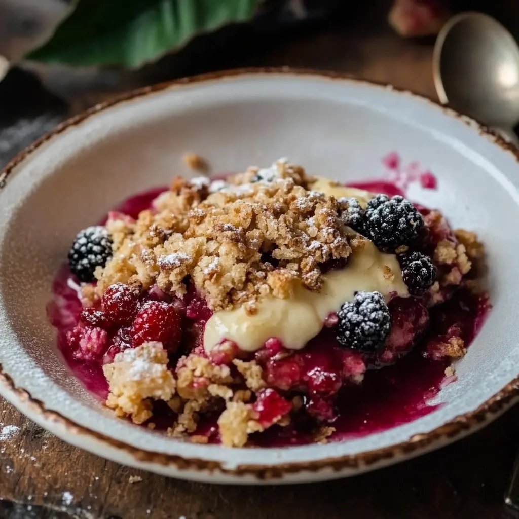 Weihnachtliches Crumble-Rezept mit Beeren und Vanillesauce
