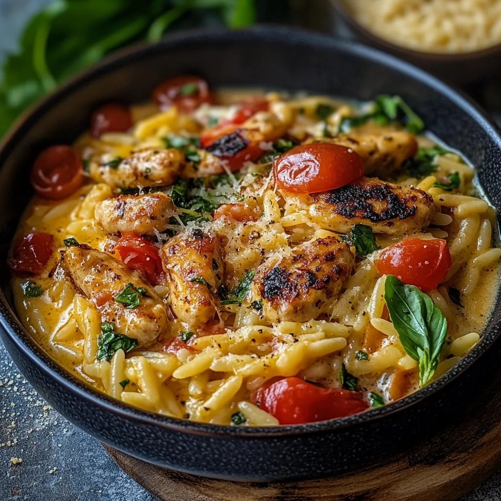 Cremige Orzo-Pfanne mit Hähnchen